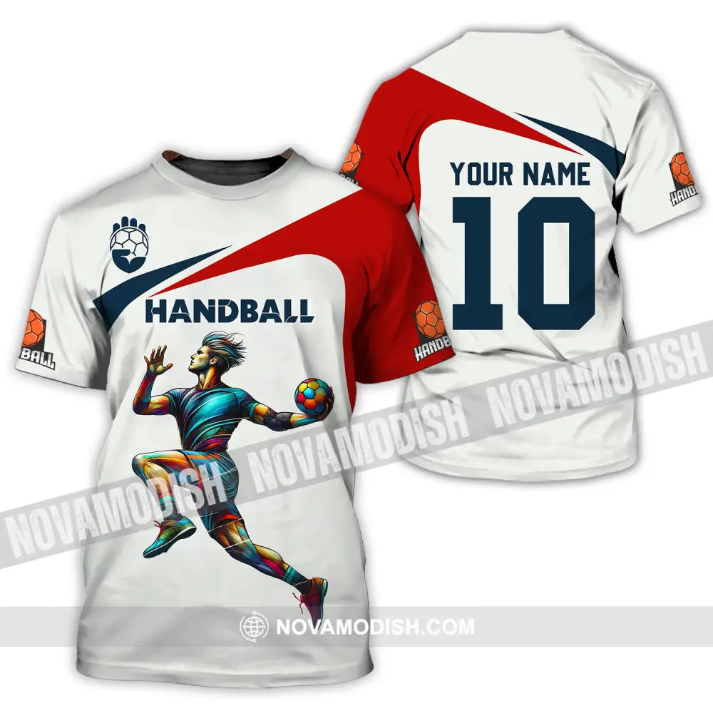Unisex Shirt - Custom Name And Number Sport Shirt Handball White Red Classic T-Shirt / S T-shirt