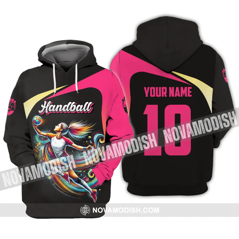 Unisex Shirt - Custom Name And Number Sport Shirt Hot Pink Handball Hoodie / S T-shirt