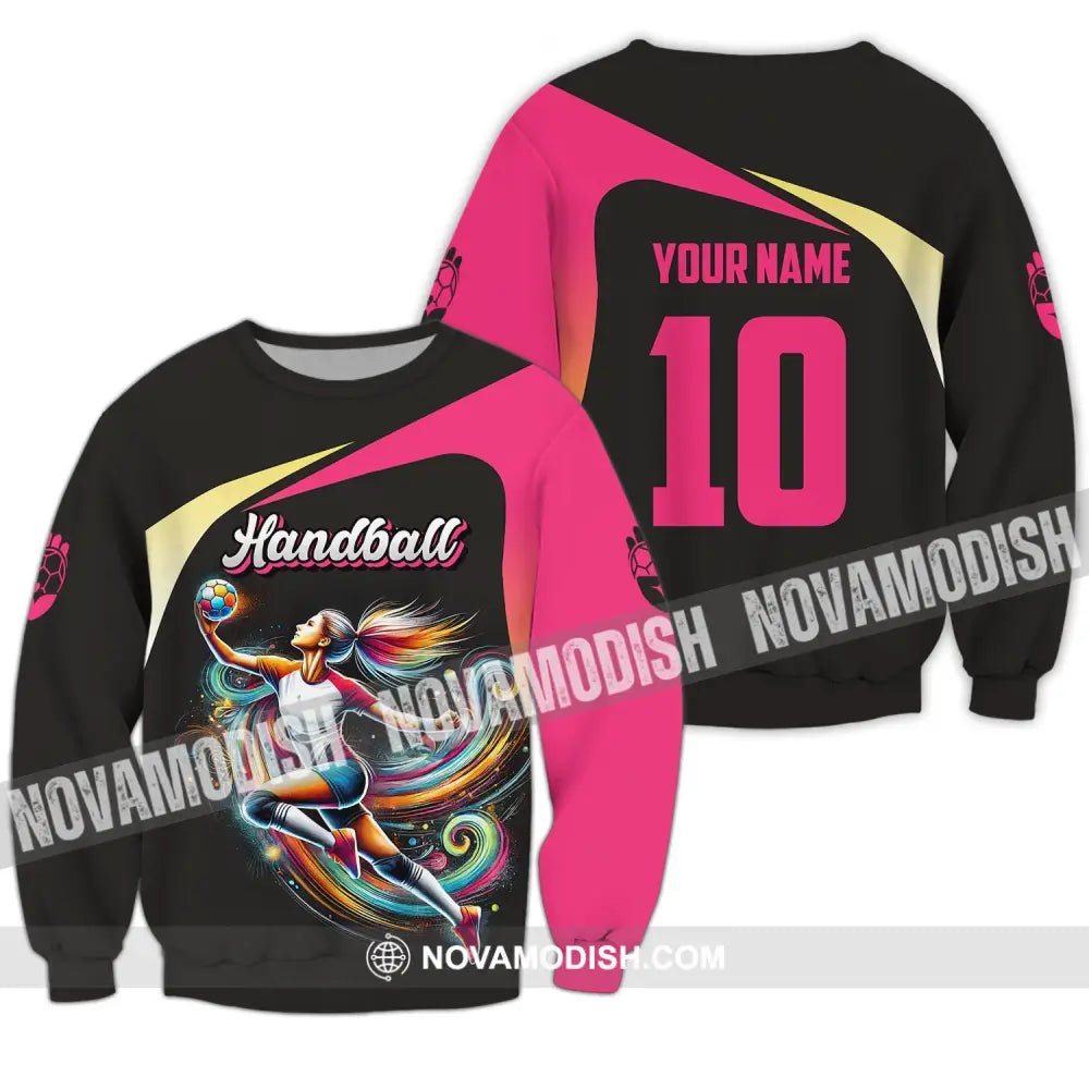 Unisex Shirt - Custom Name And Number Sport Shirt Hot Pink Handball Long Sleeve / S T-shirt