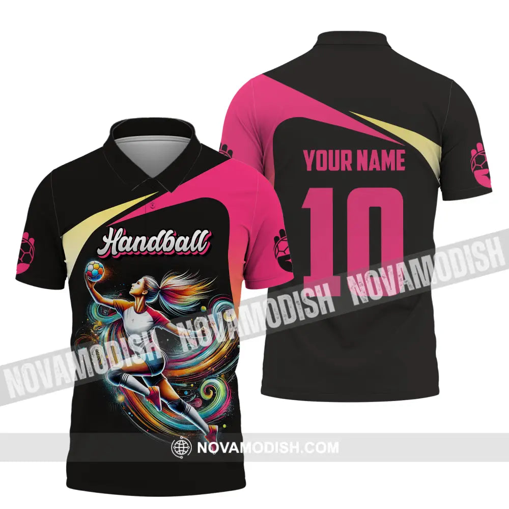 Unisex Shirt - Custom Name And Number Sport Shirt Hot Pink Handball Polo Shirt / S T-shirt