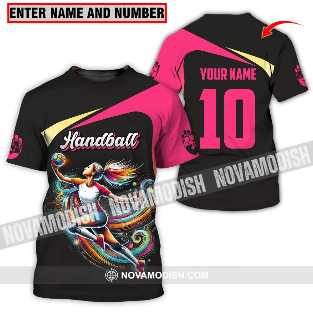 Unisex Shirt - Custom Name And Number Sport Shirt Hot Pink Handball T-shirt