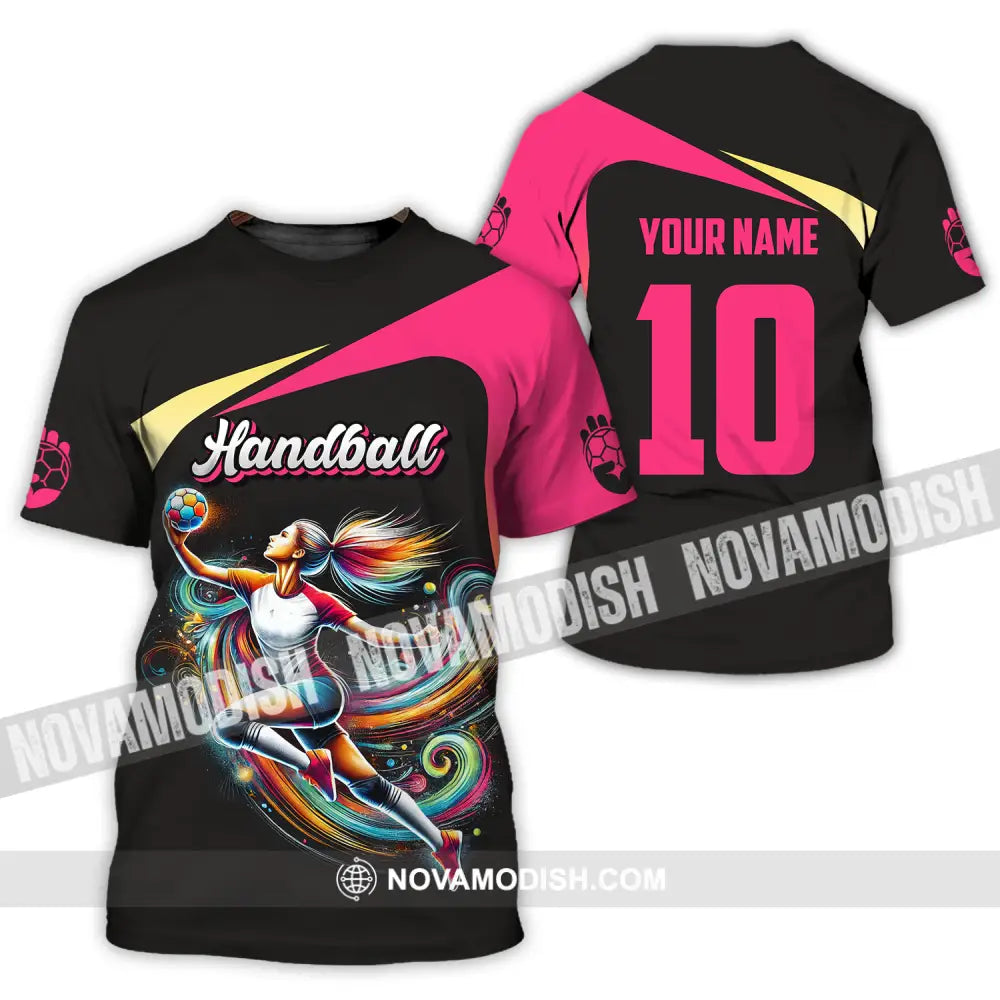 Unisex Shirt - Custom Name And Number Sport Shirt Hot Pink Handball T-Shirt / S T-shirt