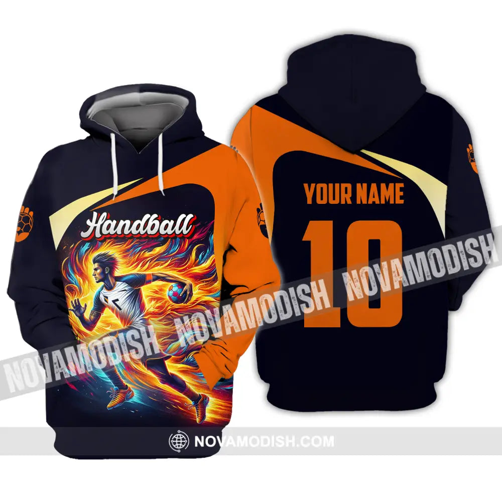 Unisex Shirt - Custom Name And Number Sport Shirt Orange Handball Hoodie / S T-shirt