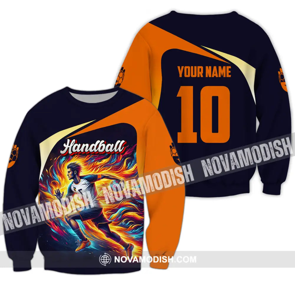 Unisex Shirt - Custom Name And Number Sport Shirt Orange Handball Long Sleeve / S T-shirt