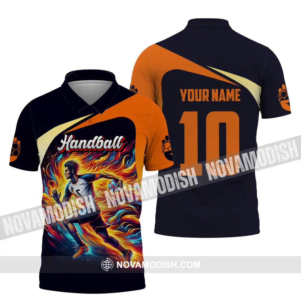 Unisex Shirt - Custom Name And Number Sport Shirt Orange Handball Polo Shirt / S T-shirt