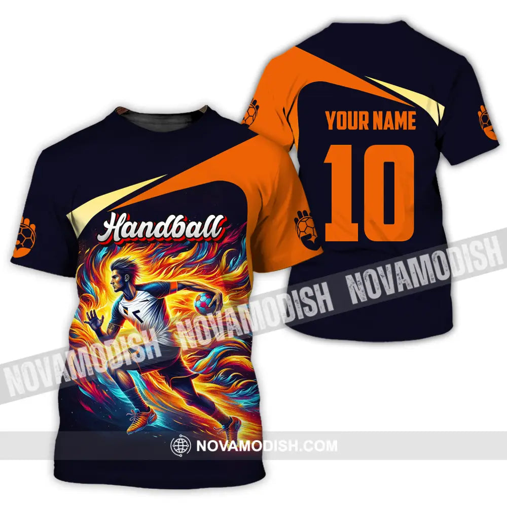 Unisex Shirt - Custom Name And Number Sport Shirt Orange Handball T-Shirt / S T-shirt