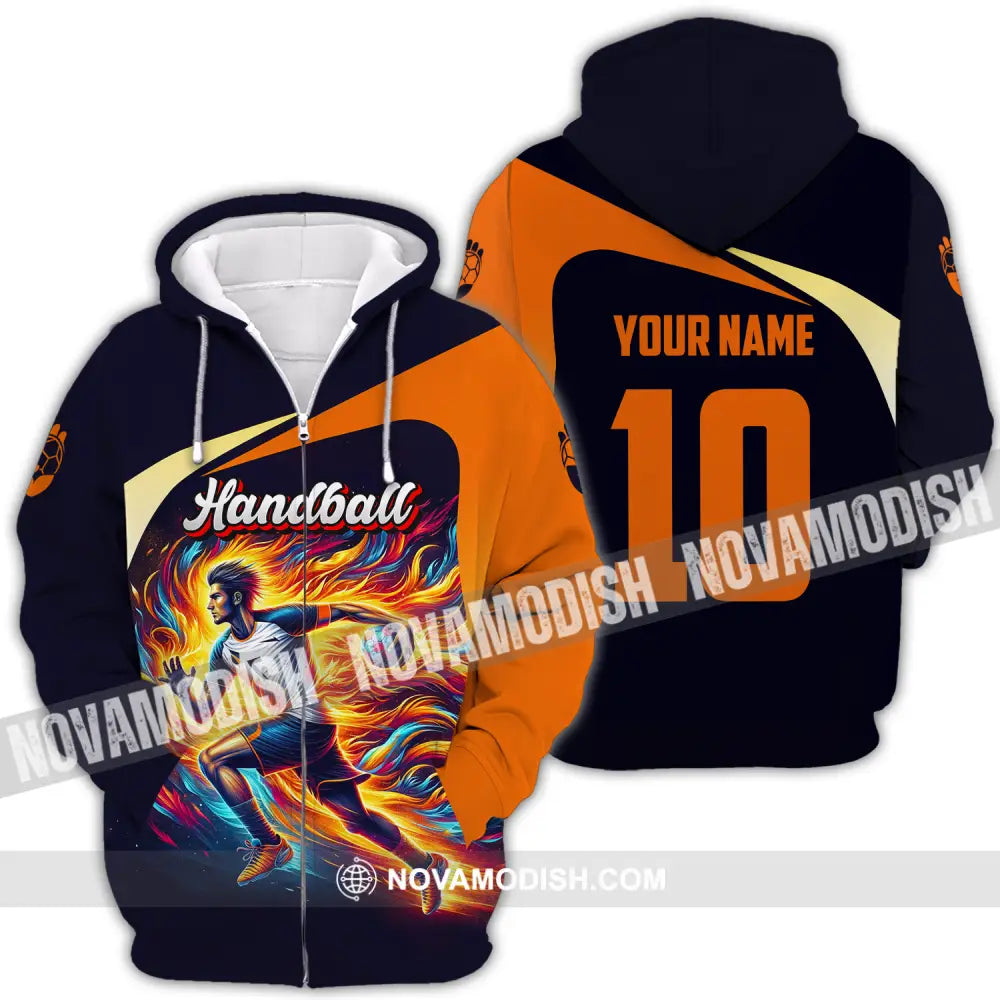 Unisex Shirt - Custom Name And Number Sport Shirt Orange Handball Zipper Hoodie / S T-shirt