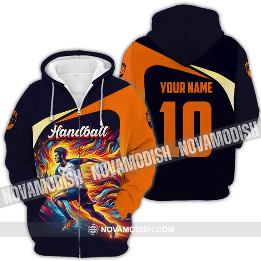 Unisex Shirt - Custom Name And Number Sport Shirt Orange Handball Zipper Hoodie / S T-shirt