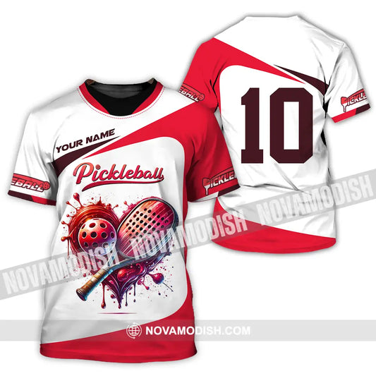 Unisex Shirt - Custom Name And Number Sport Shirt Pickleball Red And White T-Shirt / S T-shirt