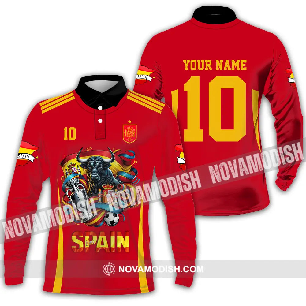 Unisex Shirt - Custom Name And Number Sport Shirt Spain Is The Winner Long Sleeve Polo / S T-shirt