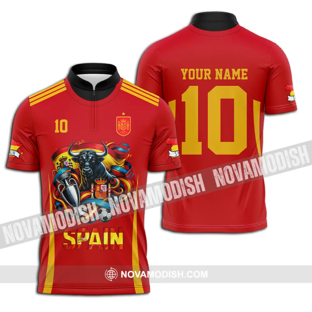 Unisex Shirt - Custom Name And Number Sport Shirt Spain Is The Winner Zipper Polo Shirt / S T-shirt