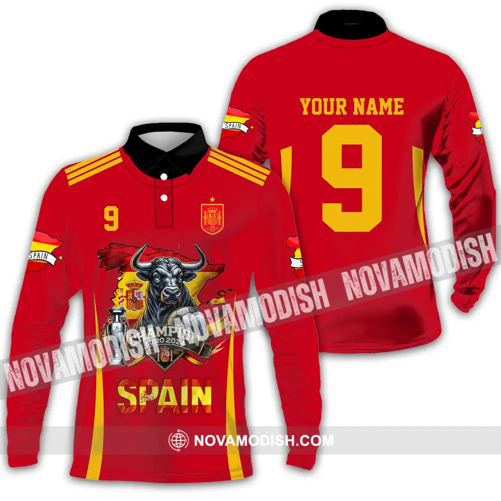 Unisex Shirt - Custom Name And Number Sport Shirt Spain The Champion Long Sleeve Polo / S T-shirt