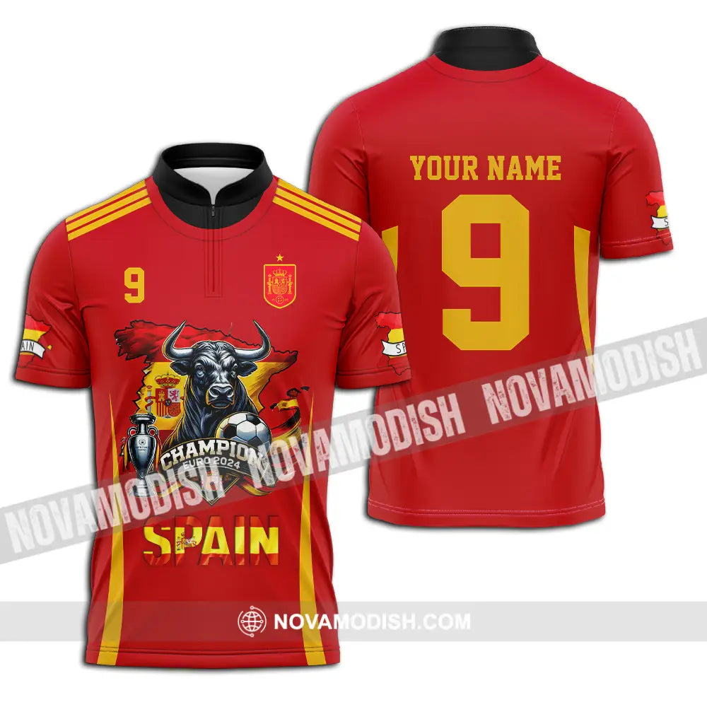 Unisex Shirt - Custom Name And Number Sport Shirt Spain The Champion Zipper Polo Shirt / S T-shirt