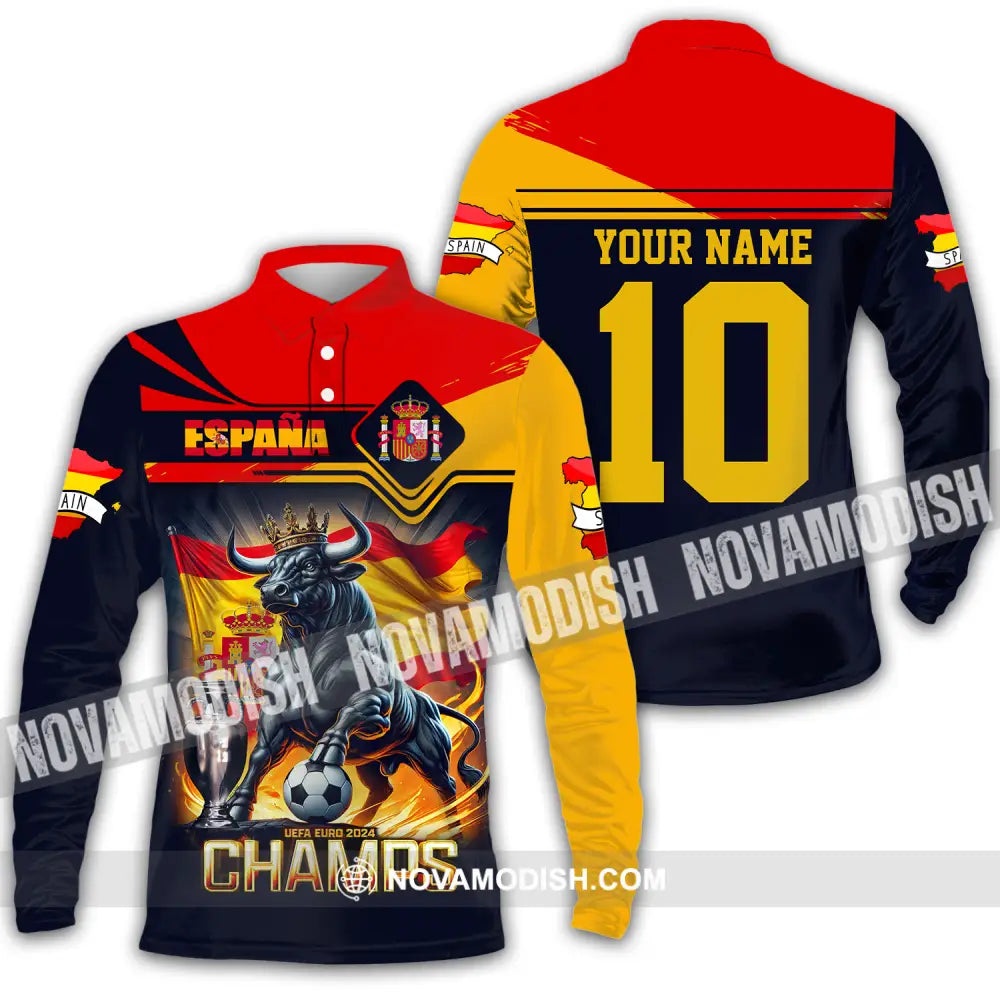 Unisex Shirt - Custom Name And Number Sport Shirt The Champion Spain Long Sleeve Polo / S T-shirt
