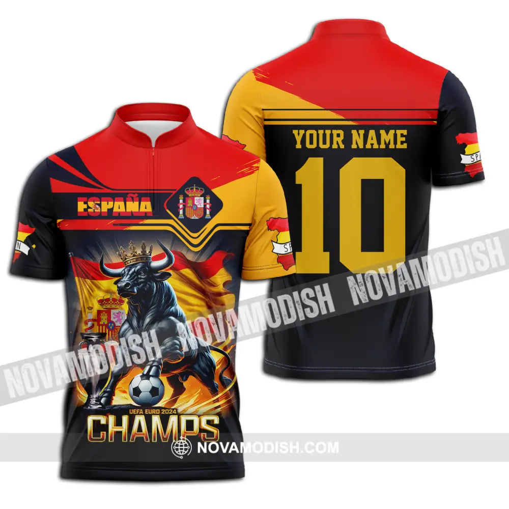 Unisex Shirt - Custom Name And Number Sport Shirt The Champion Spain Zipper Polo Shirt / S T-shirt
