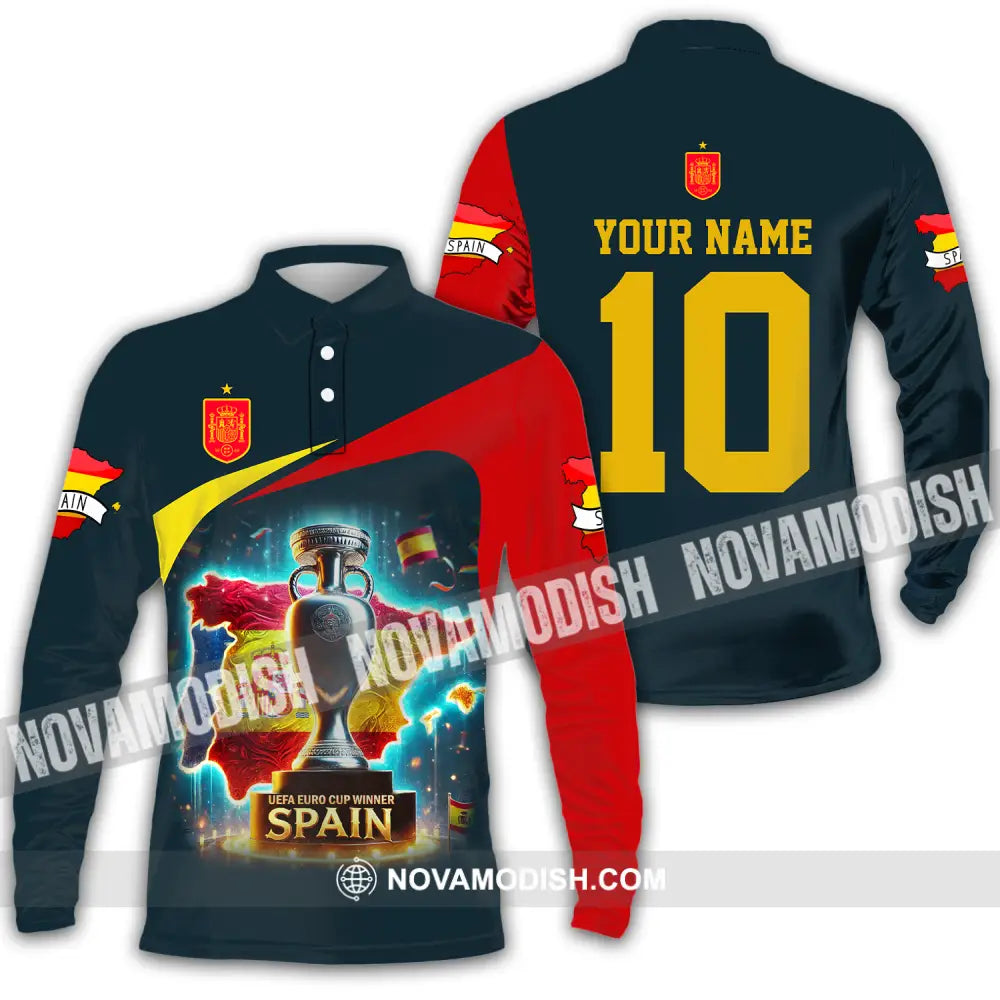 Unisex Shirt - Custom Name And Number Sport Shirt Winner Cup Of Spain Long Sleeve Polo / S T-shirt