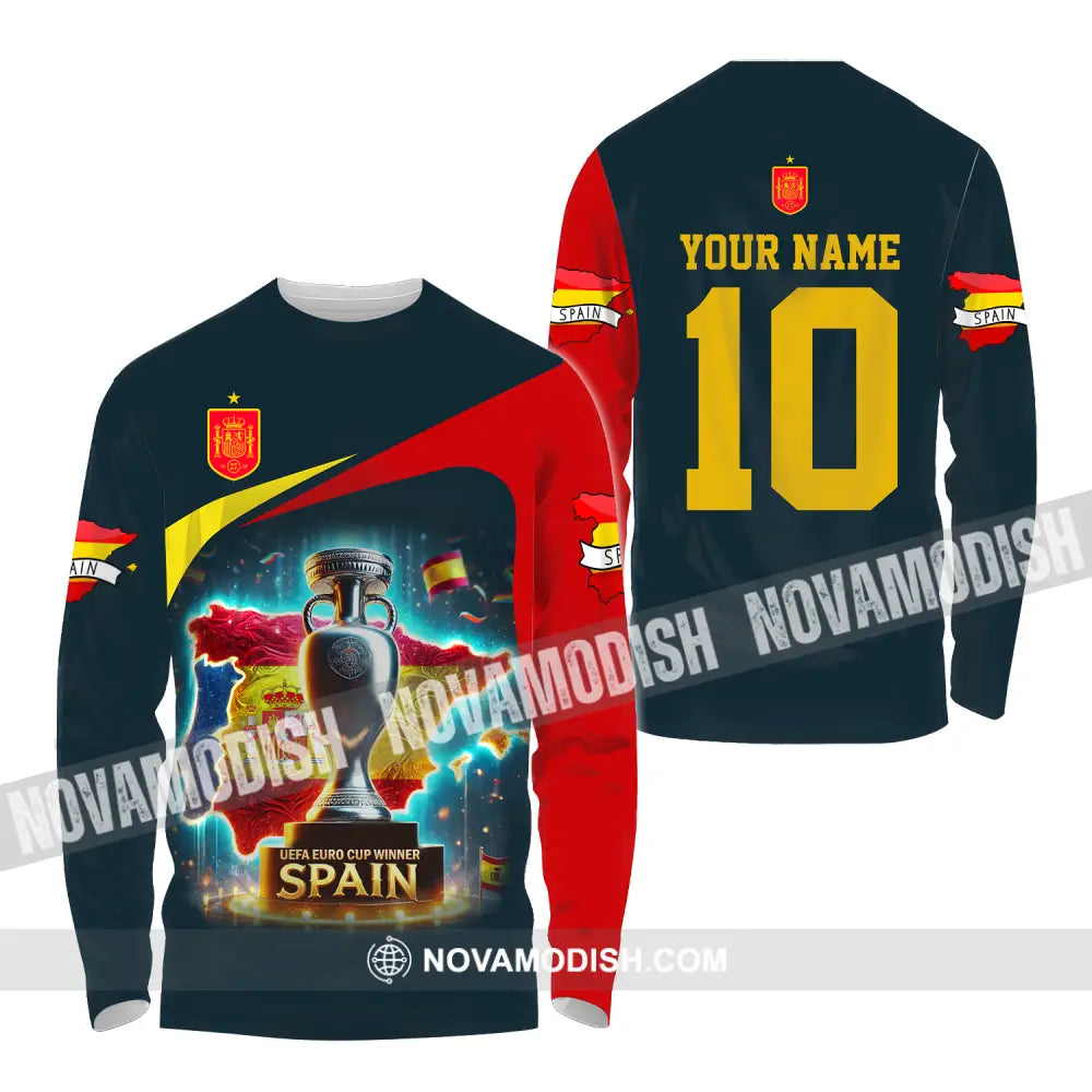 Unisex Shirt - Custom Name And Number Sport Shirt Winner Cup Of Spain Long Sleeve Shirt / S T-shirt