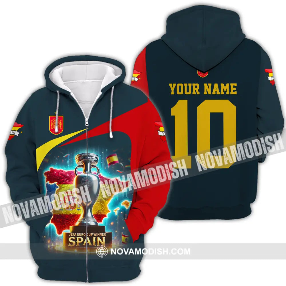 Unisex Shirt - Custom Name And Number Sport Shirt Winner Cup Of Spain Zipper Hoodie / S T-shirt