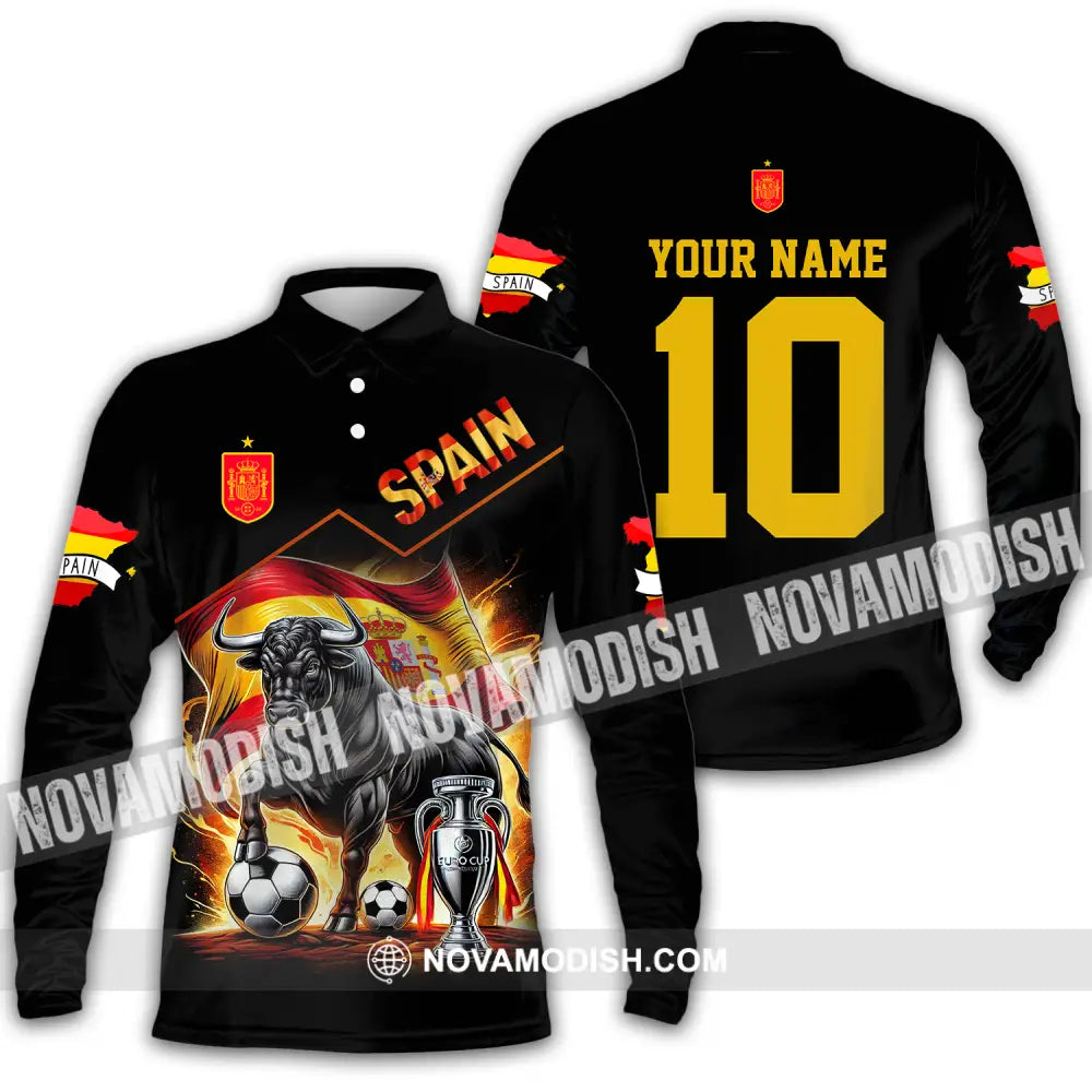 Unisex Shirt - Custom Name And Number Sport Shirt Winner Spain Bull Long Sleeve Polo / S T-shirt
