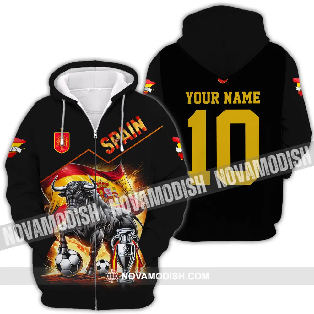 Unisex Shirt - Custom Name And Number Sport Shirt Winner Spain Bull Zipper Hoodie / S T-shirt