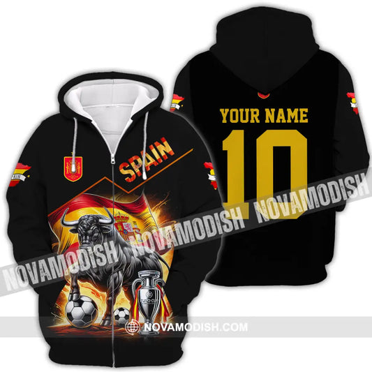 Unisex Shirt - Custom Name And Number Sport Shirt Winner Spain Bull Zipper Hoodie / S T-shirt