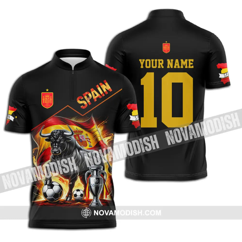 Unisex Shirt - Custom Name And Number Sport Shirt Winner Spain Bull Zipper Polo Shirt / S T-shirt