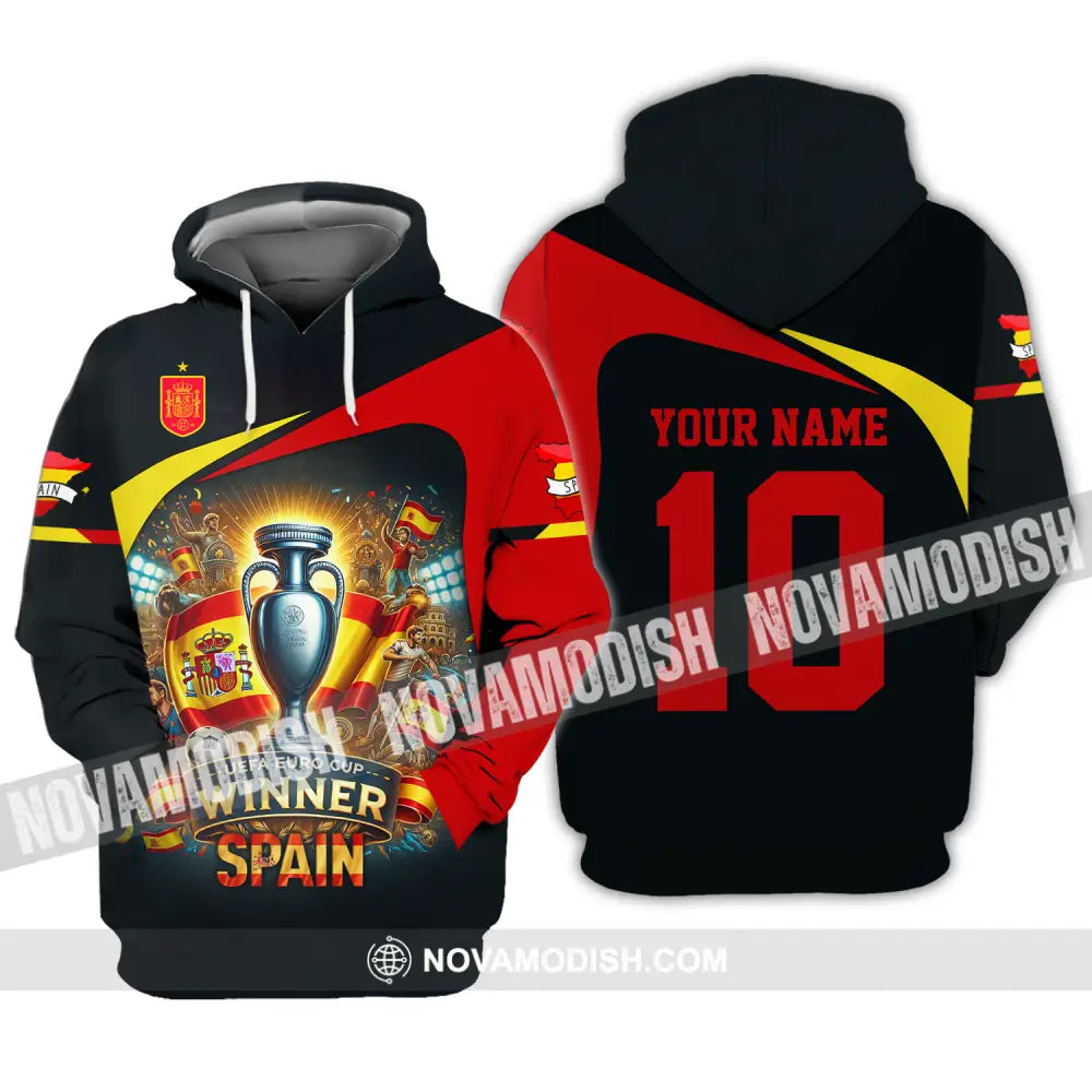 Unisex Shirt - Custom Name And Number Sport Shirt Winner Spain Euro 2024 Hoodie / S T-shirt