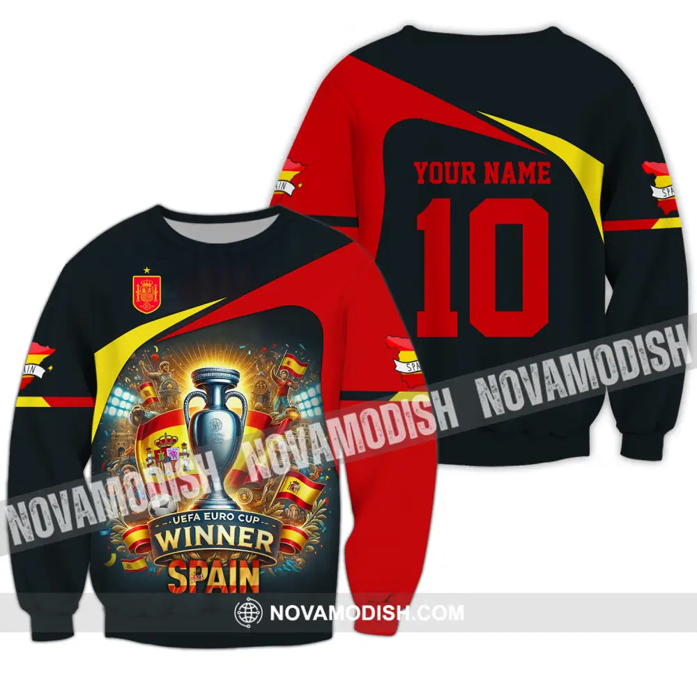 Unisex Shirt - Custom Name And Number Sport Shirt Winner Spain Euro 2024 Long Sleeve / S T-shirt