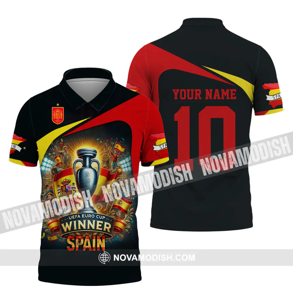 Unisex Shirt - Custom Name And Number Sport Shirt Winner Spain Euro 2024 Polo Shirt / S T-shirt