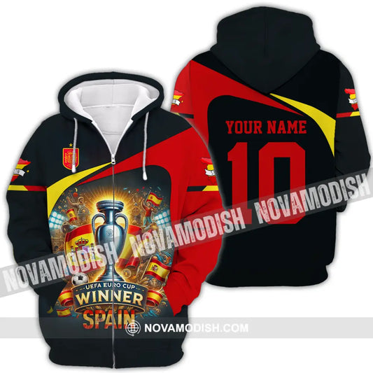 Unisex Shirt - Custom Name And Number Sport Shirt Winner Spain Euro 2024 Zipper Hoodie / S T-shirt