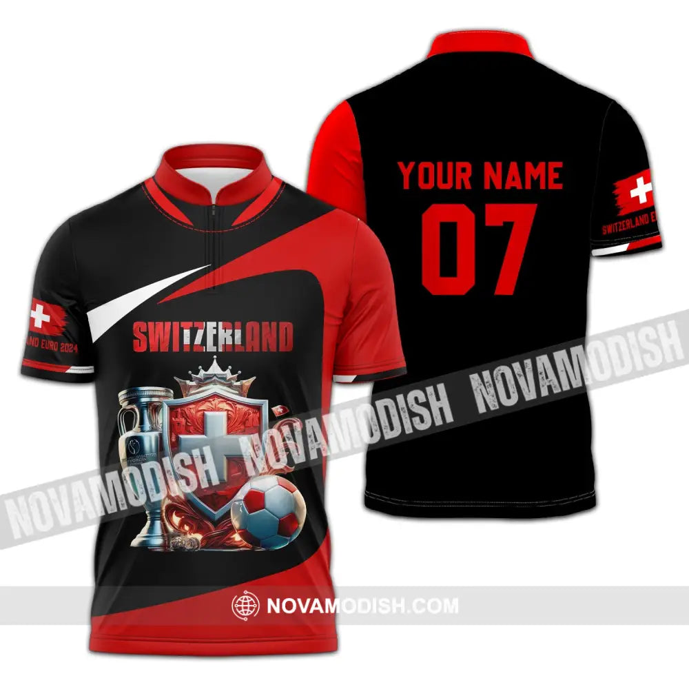 Unisex Shirt - Custom Name And Number Switzerland Euro 2024 National Team Zipper Polo / S T-Shirt