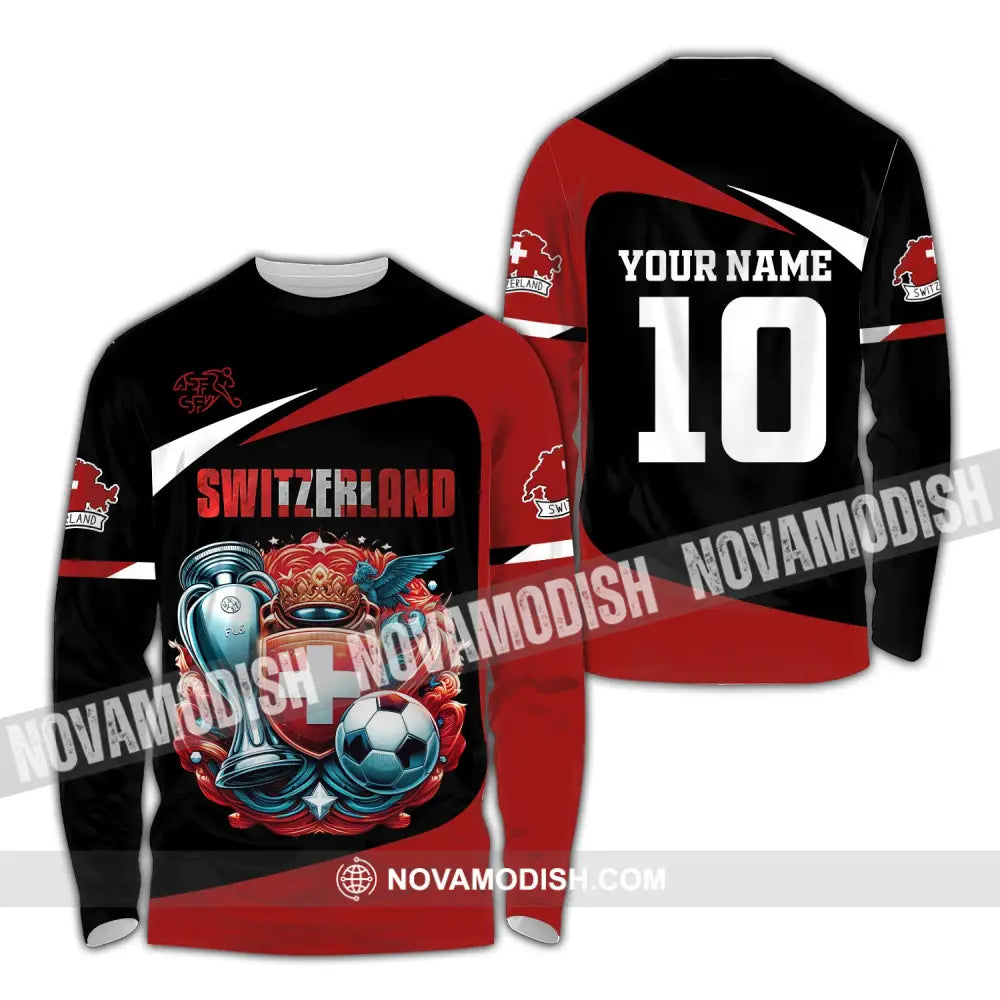 Unisex Shirt Custom Name And Number Switzerland Football Polo Long Sleeve / S T-Shirt