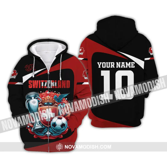 Unisex Shirt Custom Name And Number Switzerland Football Polo Long Sleeve Zipper Hoodie / S T-Shirt