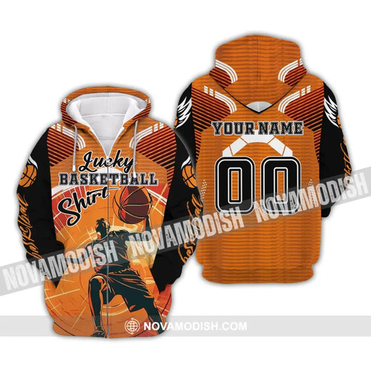 Unisex Shirt - Custom Name and Number T-Shirt - Lucky Basketball Shirt - Basketball Clothing Zipper Hoodie / S T-shirt