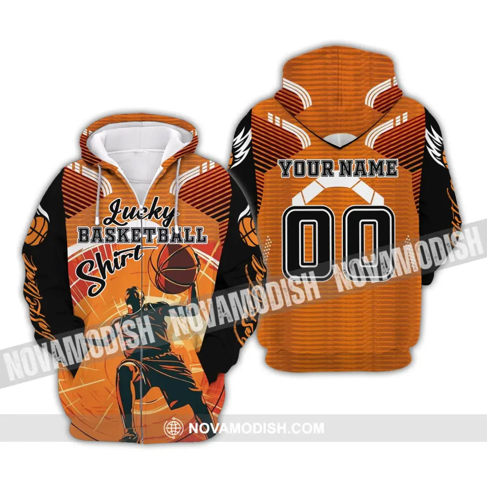 Unisex Shirt - Custom Name and Number T-Shirt - Lucky Basketball Shirt - Basketball Clothing Zipper Hoodie / S T-shirt