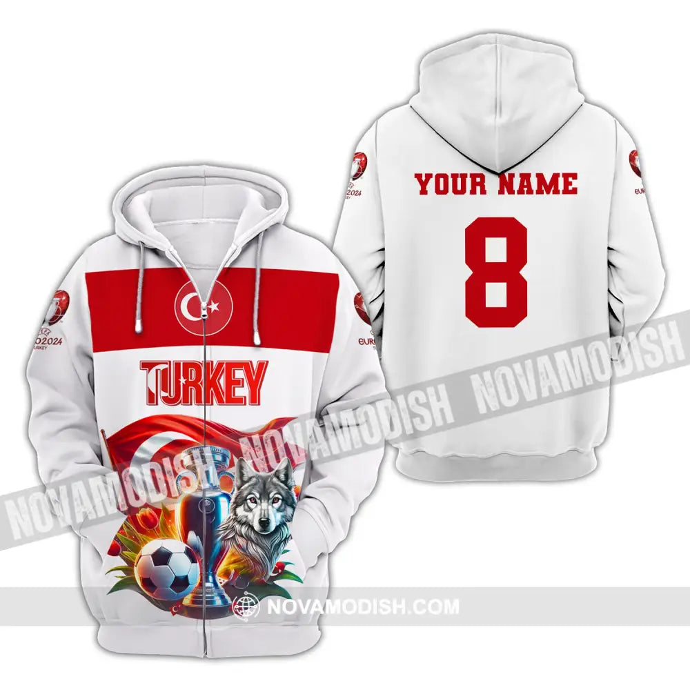 Unisex Shirt Custom Name And Number Turkey Football Polo Euro 2024 Hoodie Long Sleeve Zipper / S