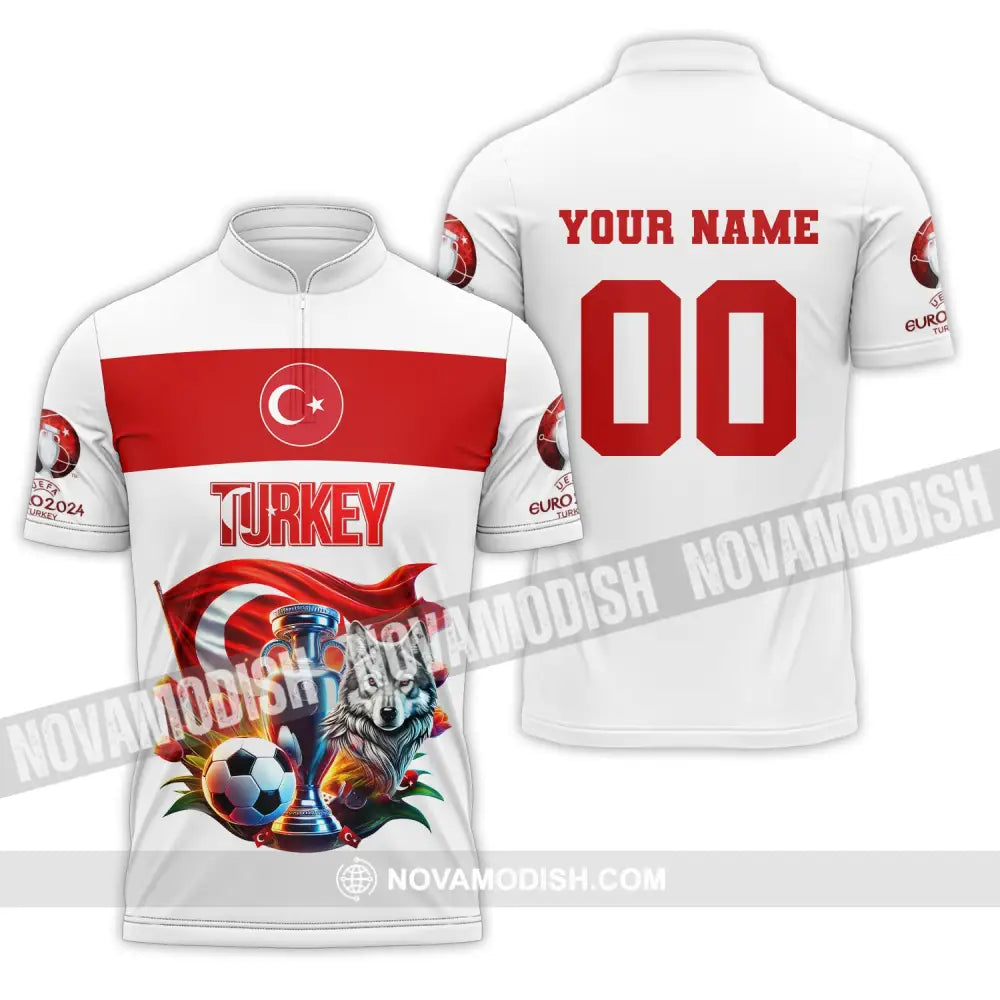 Unisex Shirt Custom Name And Number Turkey Football Polo Euro 2024 Hoodie Long Sleeve Zipper / S