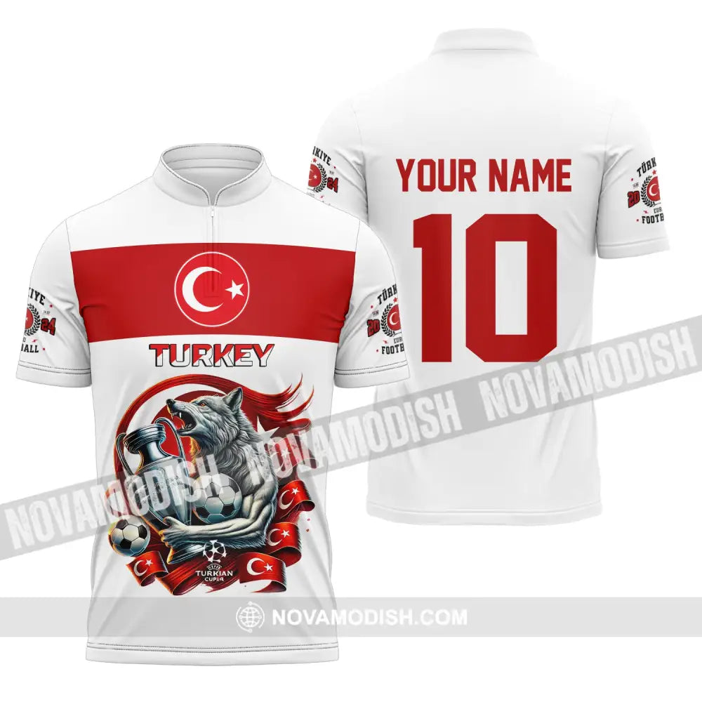 Unisex Shirt Custom Name And Number Turkey Football Polo Euro 2024 Hoodie Long Sleeve Zipper / S