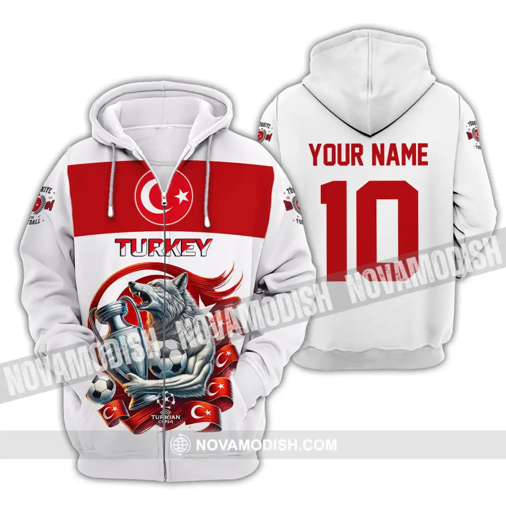 Unisex Shirt Custom Name And Number Turkey Football Polo Euro 2024 Hoodie Long Sleeve Zipper / S