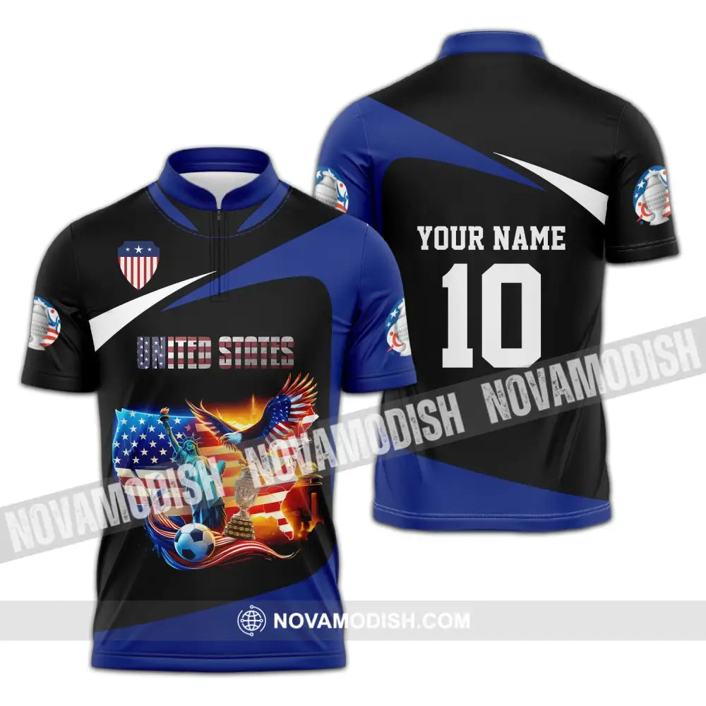 Unisex Shirt - Custom Name And Number United States National Team Zipper Polo / S T-Shirt