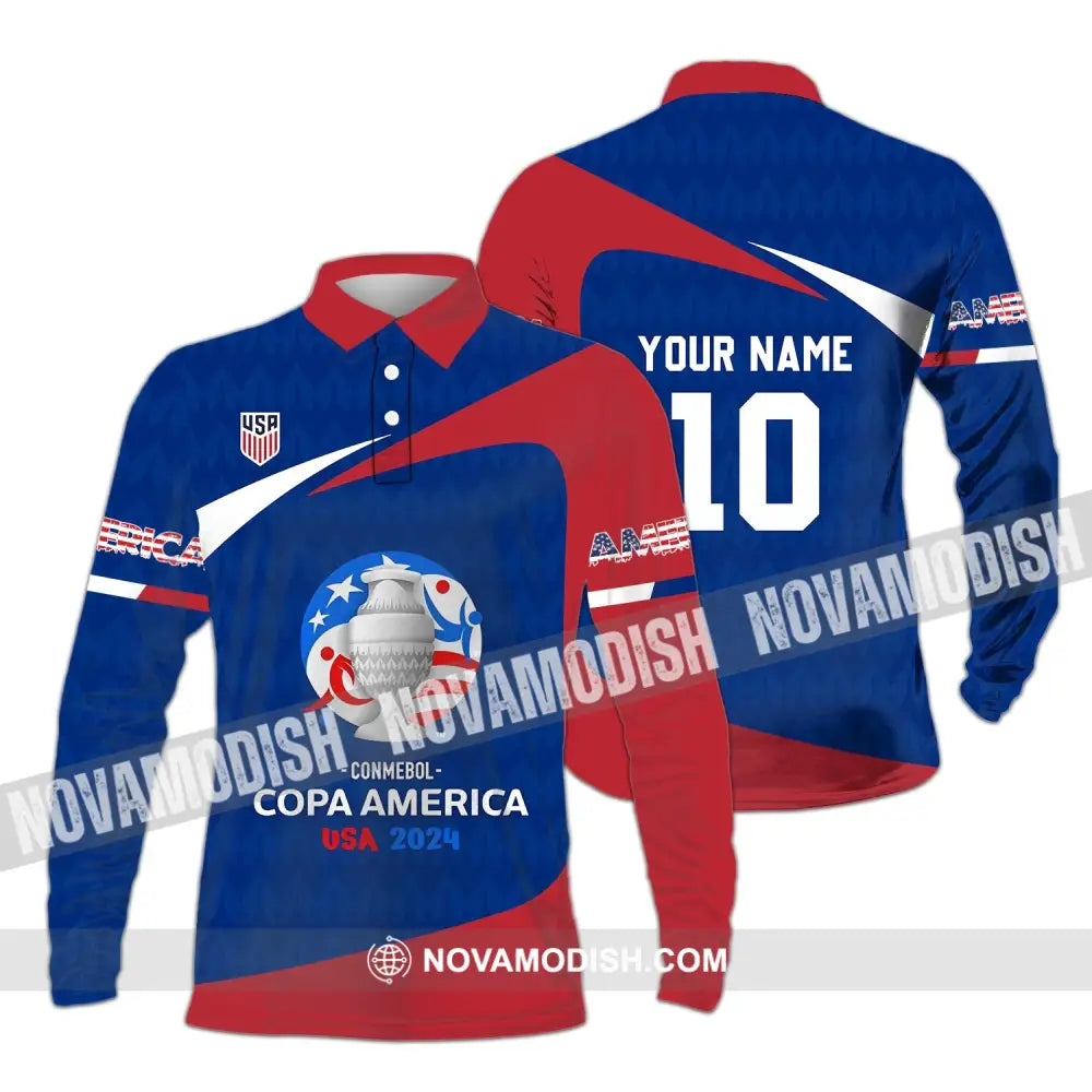 Unisex Shirt - Custom Name And Number Usa National Team Lover Long Sleeve Polo / S T-Shirt