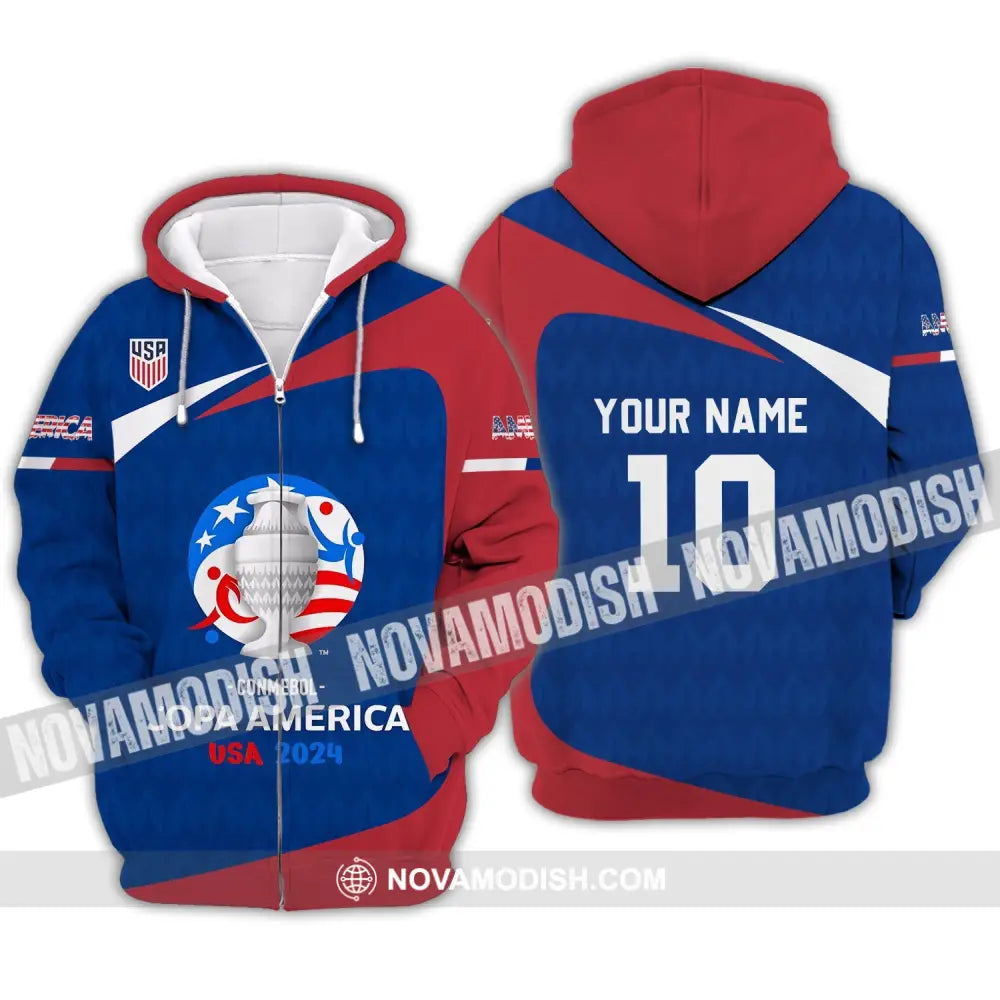 Unisex Shirt - Custom Name And Number Usa National Team Lover Zipper Hoodie / S T-Shirt