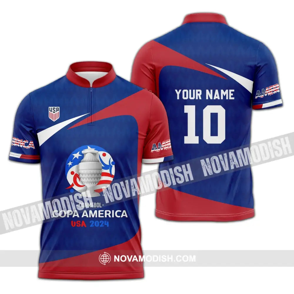 Unisex Shirt - Custom Name And Number Usa National Team Lover Zipper Polo / S T-Shirt