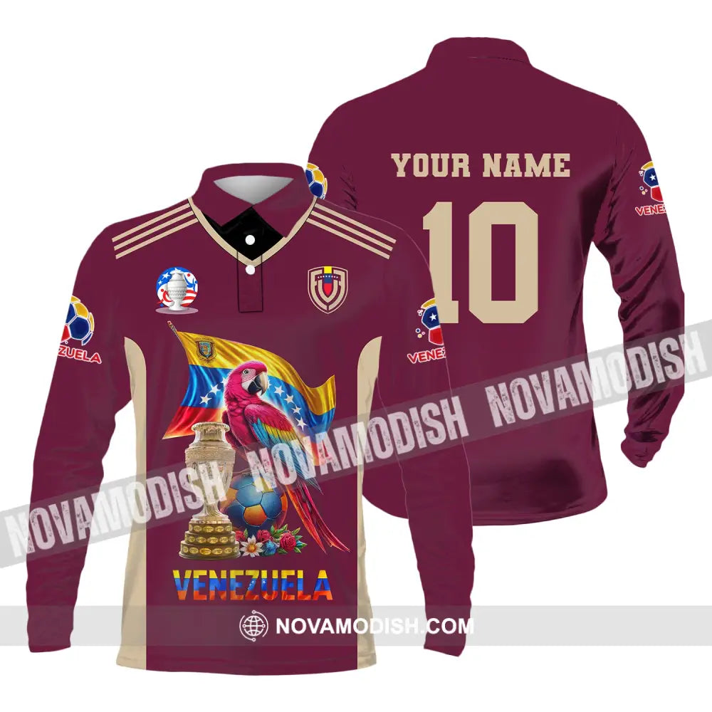 Unisex Shirt Custom Name And Number Venezuela Football T-Shirt Polo Long Sleeve / S