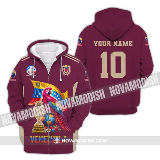 Unisex Shirt Custom Name And Number Venezuela Football T-Shirt Polo Long Sleeve Zipper Hoodie / S