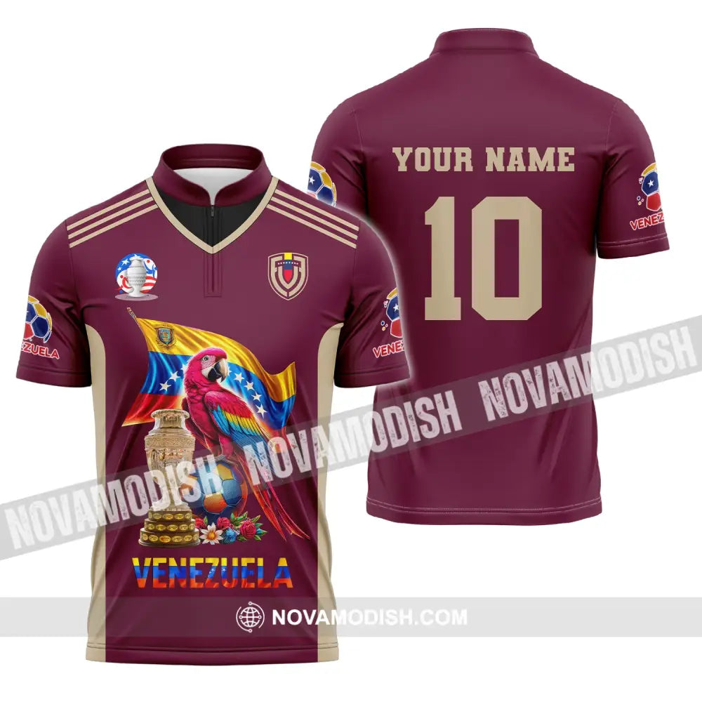 Unisex Shirt Custom Name And Number Venezuela Football T-Shirt Polo Long Sleeve Zipper / S