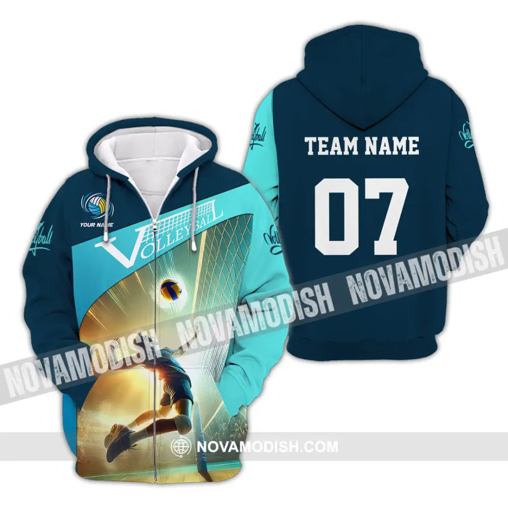 Unisex Shirt Custom Name And Number Volleyball Lover Gift Zipper Hoodie / S T-Shirt