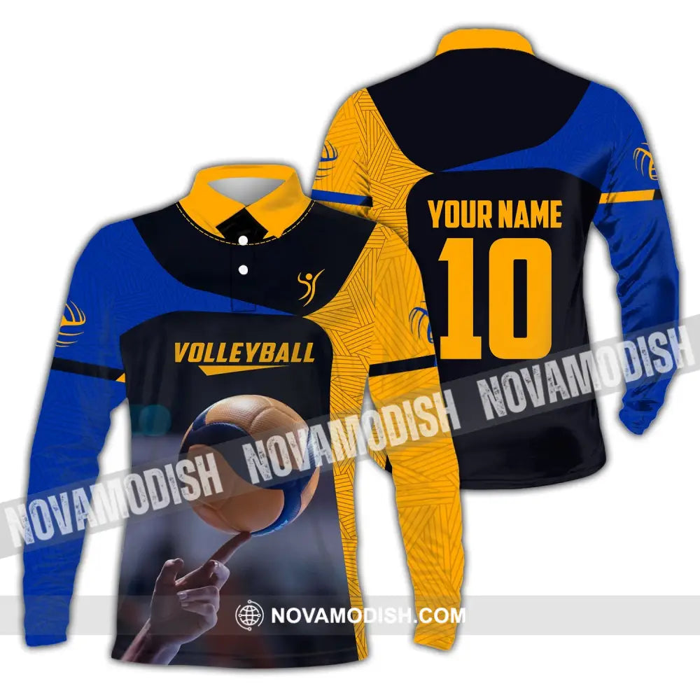 Unisex Shirt Custom Name And Number Volleyball T-Shirt For Club Gift Lovers Long Sleeve Polo / S