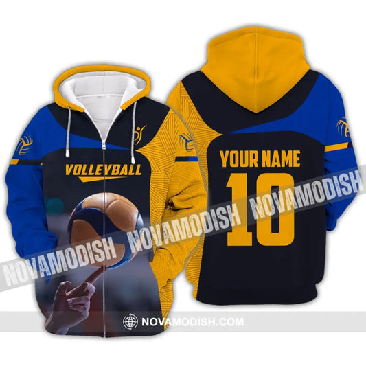 Unisex Shirt Custom Name And Number Volleyball T-Shirt For Club Gift Lovers Zipper Hoodie / S