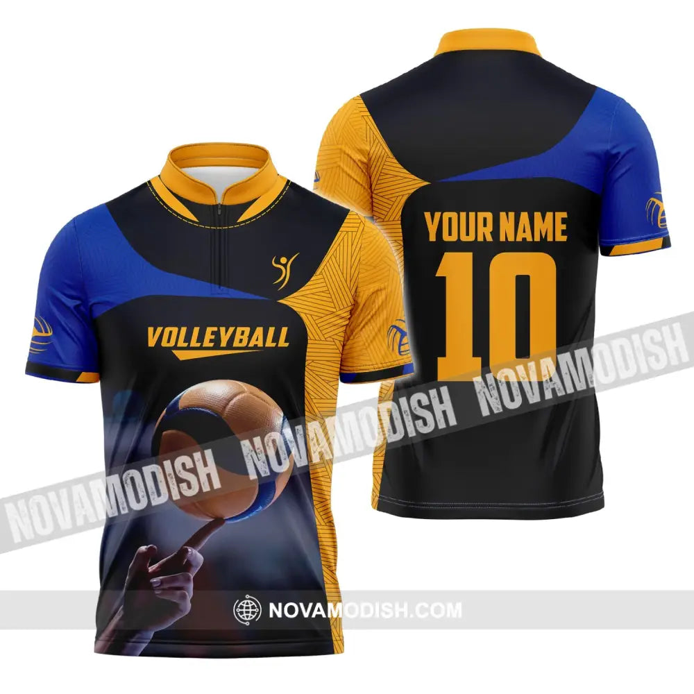 Unisex Shirt Custom Name And Number Volleyball T-Shirt For Club Gift Lovers Zipper Polo / S T-Shirt